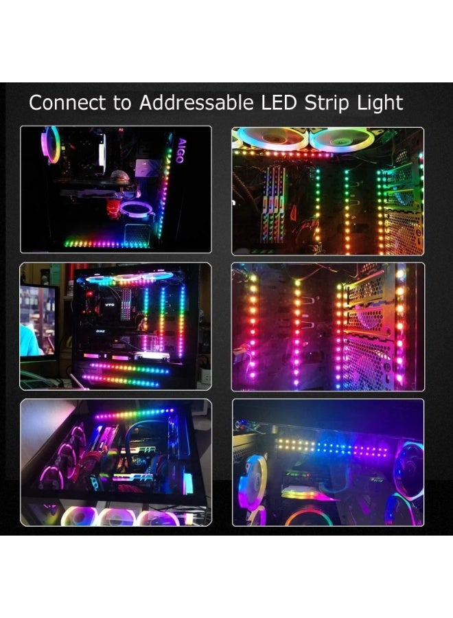 2 Pcs ARGB Splitter Cable, 5V 3Pin Addressable RGB 1 to 4 Splitter Cable, Y-Shaped ARGB Fan Connector and Pc Led Strip Extension Cable, Equipped with 8 Male Pins - Image 2